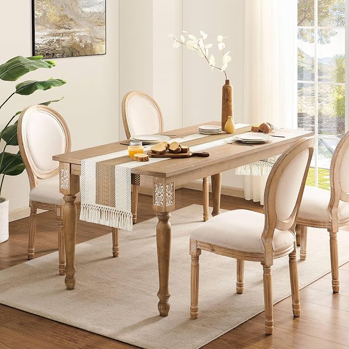 Macrame Style Bicolor Stitching Table Runner 14x90in Brown | Woven Boho Table - Image 3