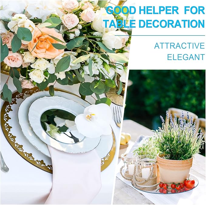 Cindeer Set of 24 Acrylic Round Mirror Plate Circle Mirror Trays Wedding Baby Shower Party Centerpieces for Tables Self Adhesive Non Glass Stickers for Home or Wall Candle Crafts Decor(12 Inch)