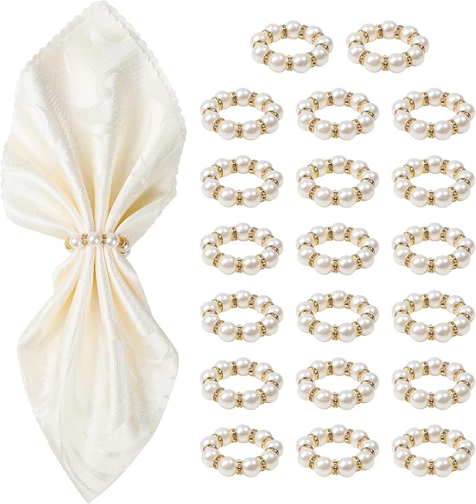 Gold Napkin Rings 20Pcs, Imitation Pearl Napkin Rings Napkin Holder, Elegant by Unknown