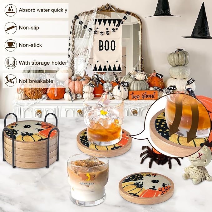 Fall Coaster Set of 6 Cewiru Halloween Coasters - Image 2