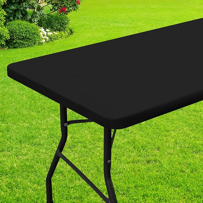 Smiry Rectangle Picnic Table Cloth, Waterproof Elastic Fitted Tablecloths for 5 Foot Tables, Washable Polyester Table Cover for Camping, Outdoor and Indoor (Black, 30"x60")