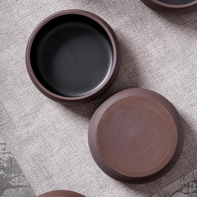 Uaral Small Bowls 8 Ounces Dipping Bowl Color Clay Flat Base Bowl Set, Two-Tone - Image 4