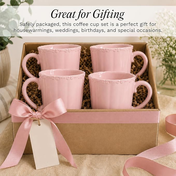 SANGO Bethany Pink Mugs Set of 4, 15 oz Stoneware Pink Coffee Mugs, Vibrant - Image 3
