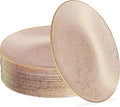 PLASTICPRO 30 Pack Disposable Plastic Plates Heavyweight Granite Look Elegant 10 inch Dinner Plates Pink with Gold Rim