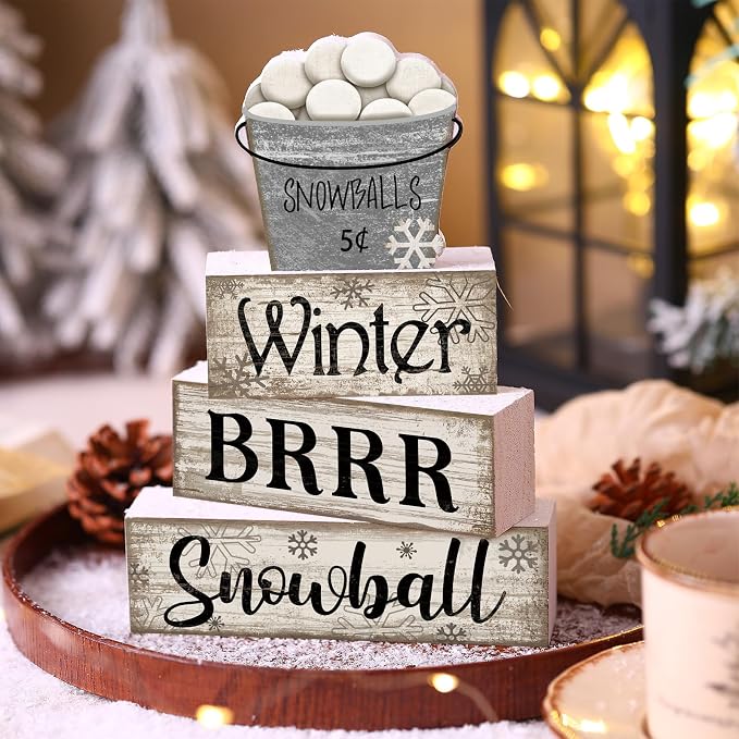 Moucuny 4 Pcs Winter Table Decorations Winter Tiered Tray Decor Christmas Table - Image 2