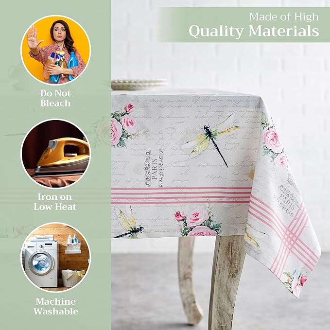 Maison d' Hermine Table Cloth Rectangle Table 100% Cotton 60 x 90 Inches Tablecloth Reusable Decorative for Dining Room, Farmhouse, Home, Party, Festive & Wedding Spring Summer - Champ De Mars