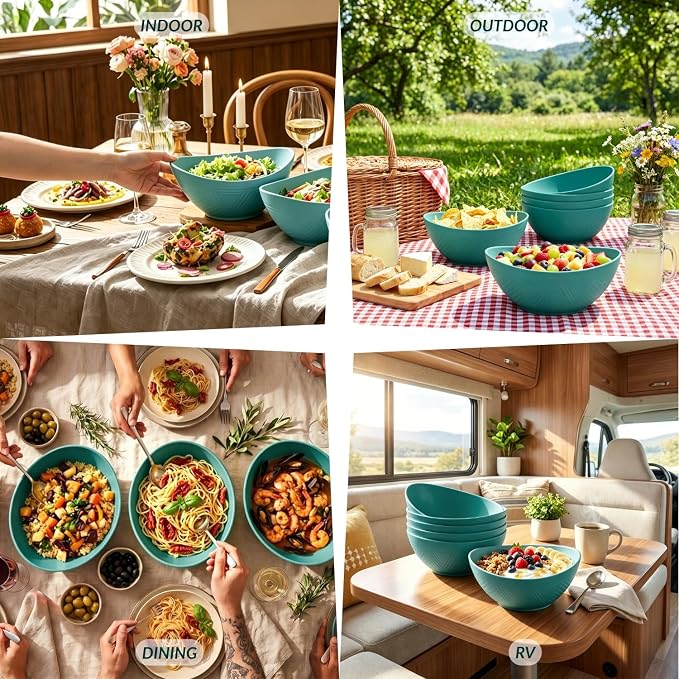 Salad Bowls 6 PCS Wheat Straw Bowls - 60oz Large Serving Bowl - Microwave and - Image 8