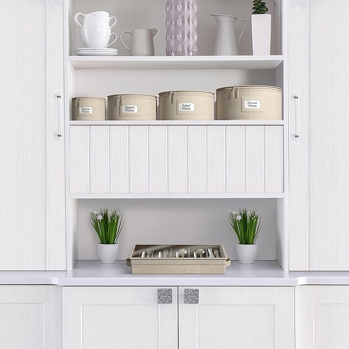 Sorbus China Storage Container – Dinnerware Organizer for Bowl Plate Storage with Lid (Holds Service for 12) with Felt Protectors – 9" x 6"