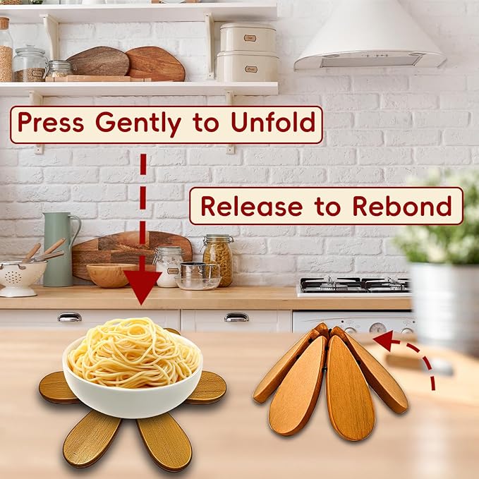Wooden Trivets for Hot Dishes, Wooden Tree Trivet Set, Natural Tree Trivet Set - Foldable Wooden Tree Coasters for Kitchen Counter, Hot Pots and Pans, Heat Resistant Table Protectors