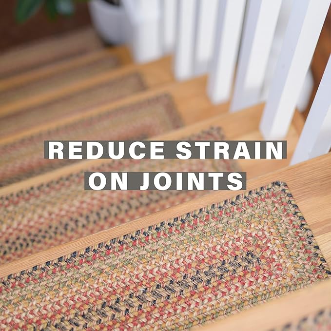 Homespice Kingston Jute Braided Staircase Step Treads, Warm Country Decor, Set of 13, Multicolor 8x28 Oval Rugs for Stairs - Easy to Clean, Tightly Stitched and Durable
