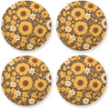 Sunflower Cow Leather Skin Brown Pattern Aesthetic Drink Coasters 4 Piecing Set by KLL