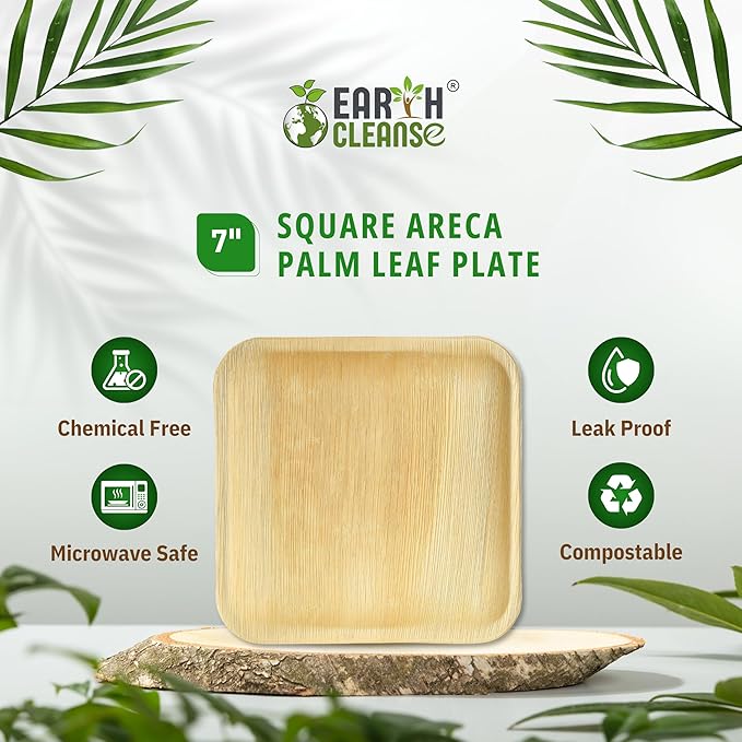 The Palm Dinnerware – 7 Inch Compostable Square Plates (25 Count) | Like Bamboo Disposable Plates | Biodegradable, Eco-Friendly, Microwave & Oven Safe | USDA 100% Biobased