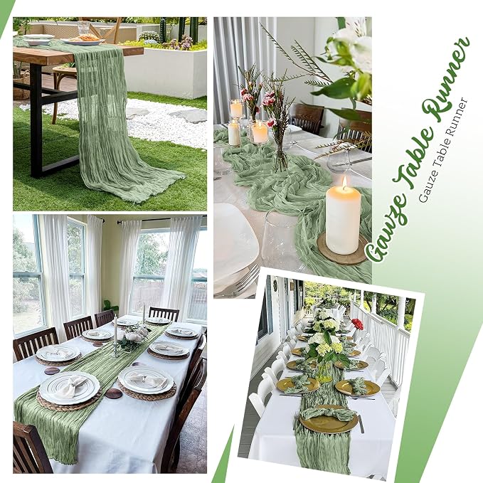 8 Pack Sage Green Cheesecloth Table Runners 20x120 Inch Gauze Table Runner - Image 5