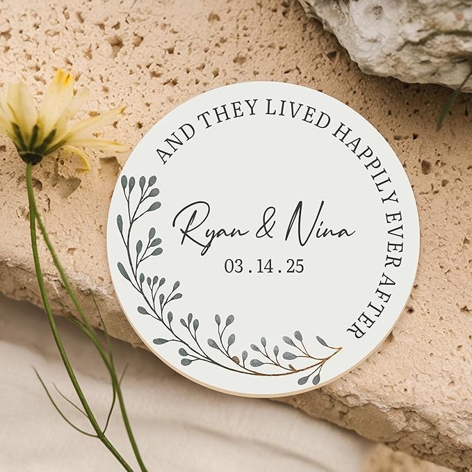 100 Pack Personalized Wedding Coasters, Custom Cardboard Coasters for Drinks with Photo Print and Text, Keepsake Wedding Favors and Gifts for Couples, 3.95" Round (Design 2)