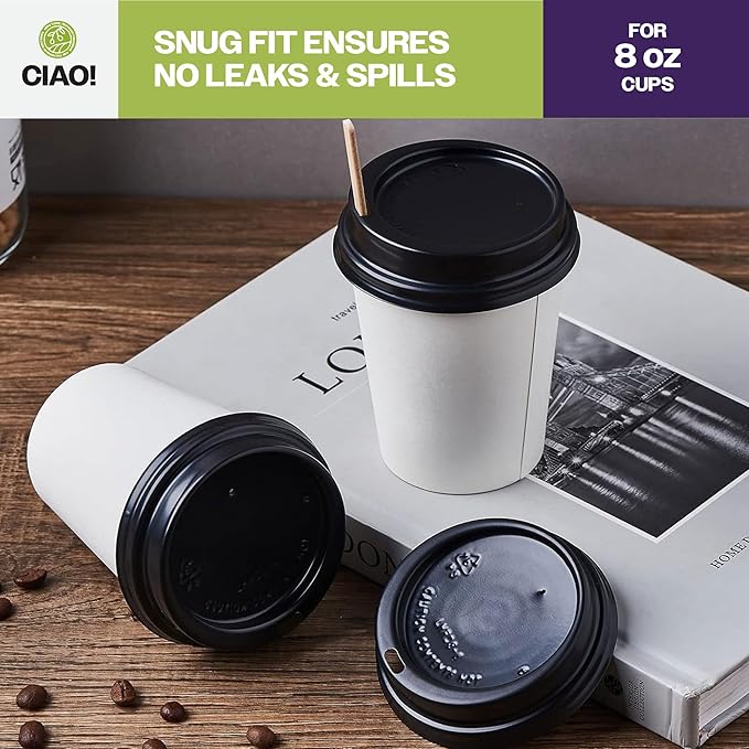 CIAO! 8oz Coffee Cup Sipper Black Dome Lid, (80mm) 1,000 Count