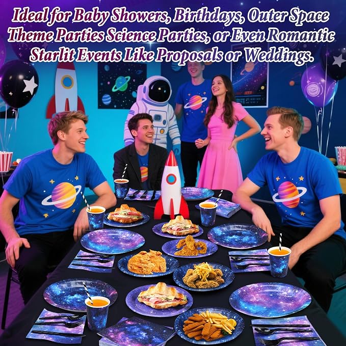 450 Pcs Space Galaxy Tableware Set Decorations, Serves 50 | Starry Paper Plates - Image 4
