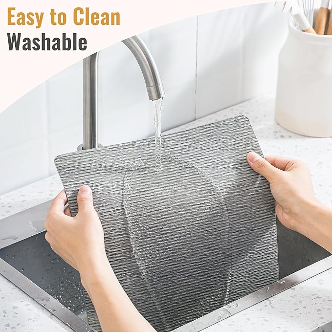 Jovono Faux Leather Placemats Set of 6, Waterproof Washable Table Mats, Easy-Clean Heat Resistant Kitchen Vinyl Place Mat for Dining Table, Restaurant, Indoor, 17.8"x11.8", Light Gray