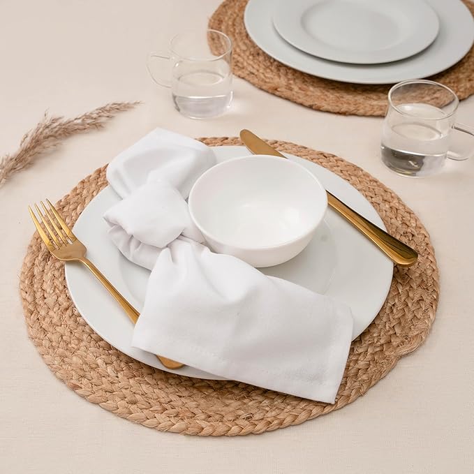 Blue Needles Solid Cloth Napkins Set of 12 White 100% Cotton Dinner Napkins 18x18 inches - Soft, Reusable, Absorbent & Washable Linen, Ideal for Valentine's Day Events, Parties & Everyday Use