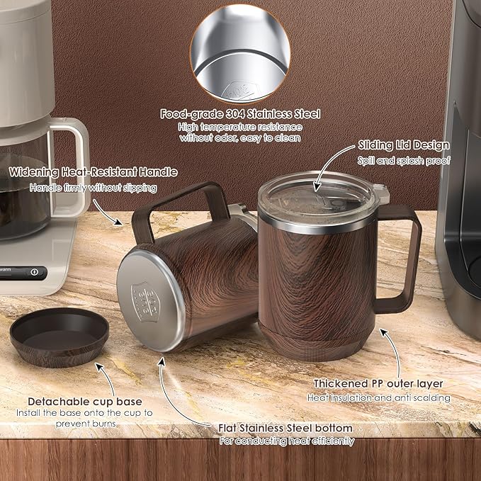 Coffee Mug Warmer & Mug Set for Desk, Smart Coffee Cup Warmer with 16oz Heated Mug, Coffee Heater with Auto Shut Off for Office/Home, Birthday/Valentine's Day/Coffee Gifts for Men & Women, Wood