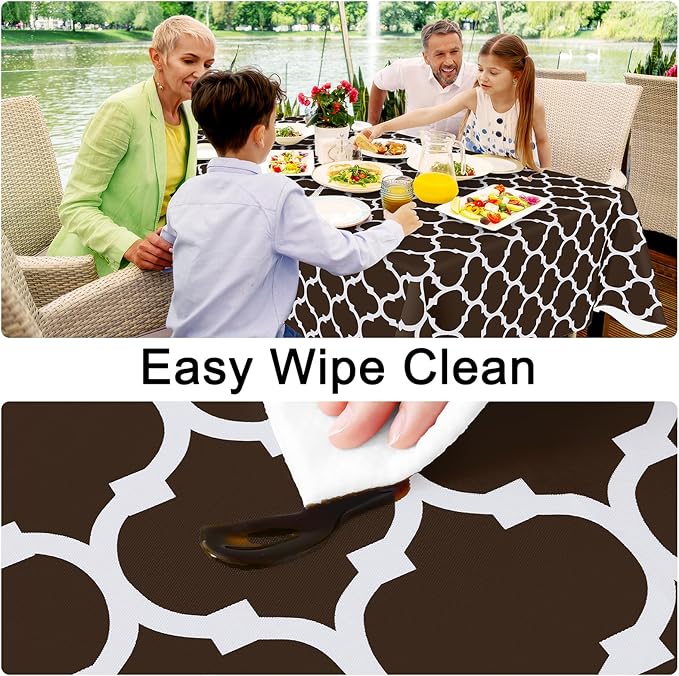 Smiry Round Plastic Table Cloth, Waterproof Vinyl Tablecloth with Flannel Backing for Round Tables, Wipeable Spillproof Tablecloths for Dining, Camping, Indoor and Outdoor (60" Round, Coffee)