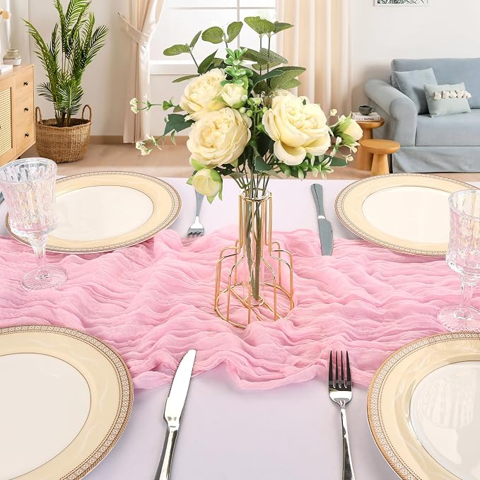 12 Pack 10Ft Pink Cheesecloth Table Runner 23 x 120 Inch | Gauze Rustic Boho - Image 4