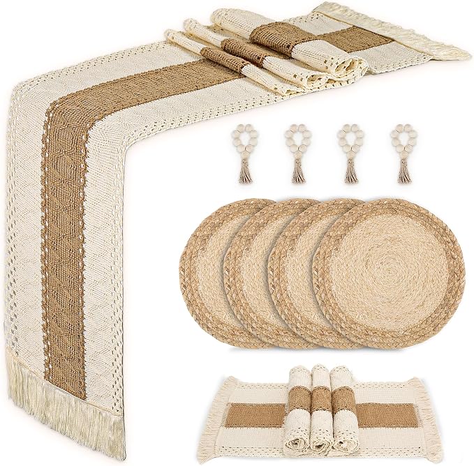 Placemats Set of 4 w/Charger Plates Table Mats Table Runner & Napkin Rings | by Zology