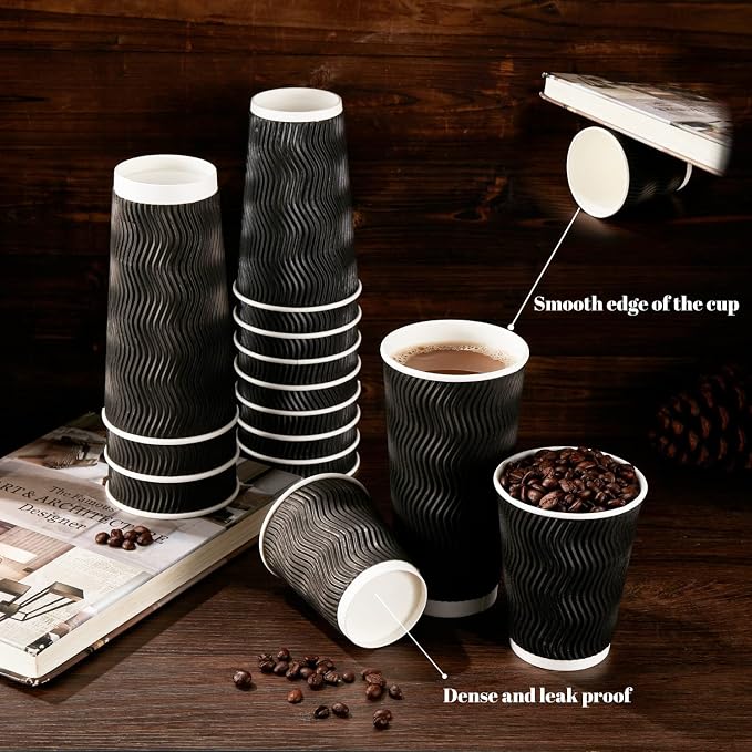 Lamosi 12 oz Disposable Coffee Cups 120 Pack Insulated Corrugated Paper Cup | - Image 4