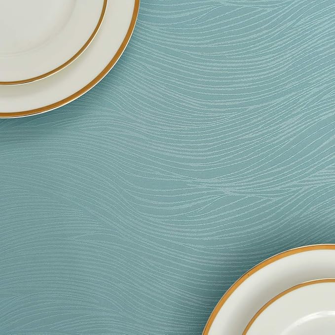 maxmill Square Table Cloth Swirl Design Water Proof Wrinkle Free Spillproof Heavy Weight Soft Tablecloth Decorative Fabric Table Cover for Outdoor and Indoor Square 70 x 70 Inch Turquoise