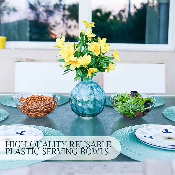 PLASTICPRO Disposable Round Serving Bowls, Party Snack or Salad Bowl, Small, Plastic Crystal Clear Pack of 8
