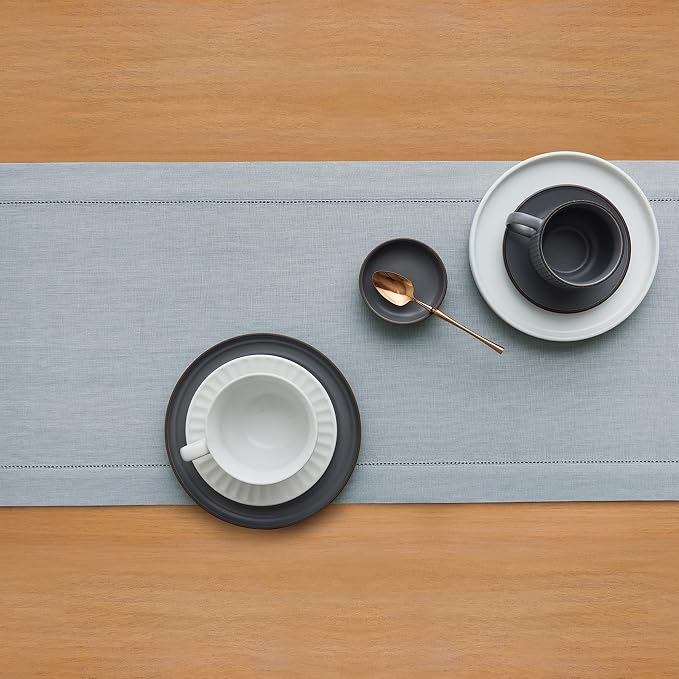 Solino Home 100% Pure Linen Table Runner Dusty Blue Hemstitch, 14 x 144 in | - Image 3