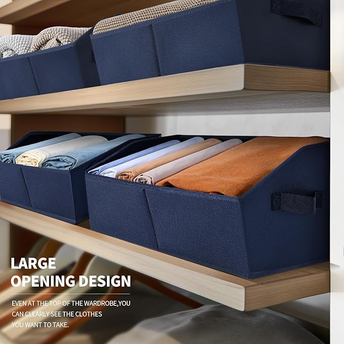 Closet Baskets for Shelves Trapezoid - Decorative Storage Baskets with Handle, Closet Bins for Organization, Shelf Storage Bins for Clothes, Books, Home, Office, 10 Pack, Navy Blue