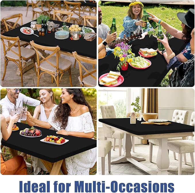 Spandex 8 Foot Rectangle Table Cloth 2 Pack, Elastic Fitted Tablecloths for Picnic, Stretch Washable Patio Table Cover for Outdoor, Camping, Banquet and Parties (Black, 30"x96")