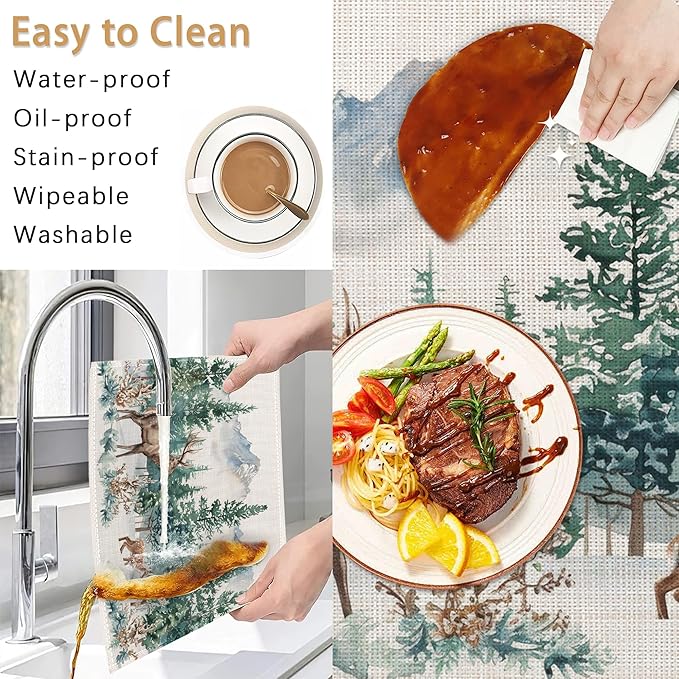 6 Pcs Placemats,Forest Mountain Placemats,Deer Trees Table Mats Washable Recyclable Table Placemat for Indoor Outdoor Heat Resistant Kitchen Dining 12"x18"