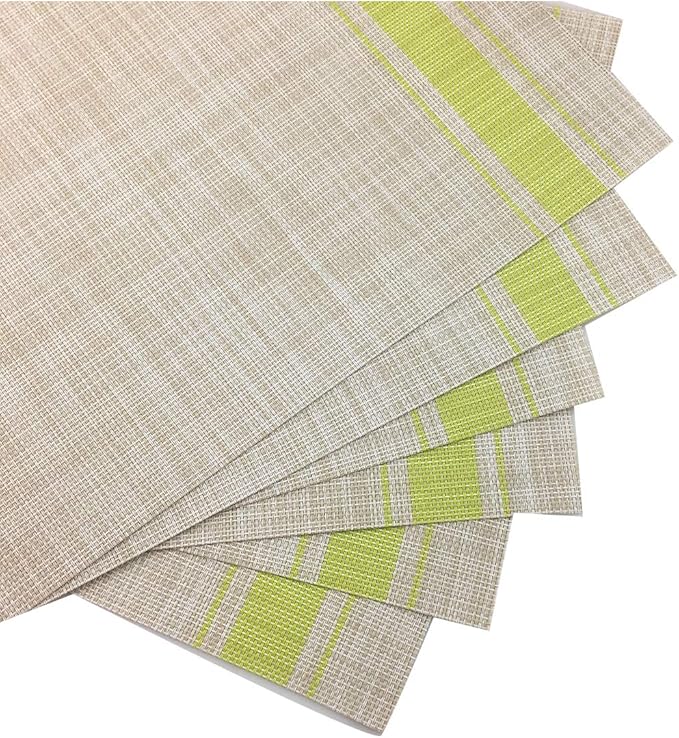 Gugrida Luxury Green Placemats Set of 6 Crossweave Woven Vinyl Placemat for Dining Table Kitchen Table Mats