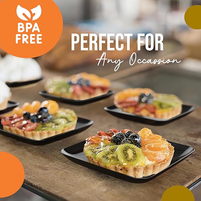 Exquisite Tiny Mini Appetizer Plates - 480 Pack 2.4 In. x 2.4 In. Black Disposable Dessert Plates - BPA Free Small Plastic Plates for Weddings