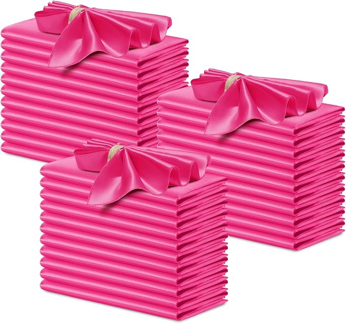 P Pothuiny 50 Pcs Hot Pink Satin Napkins 17 x 17 Inch, Satin Cloth Napkins | by P+Pothuiny