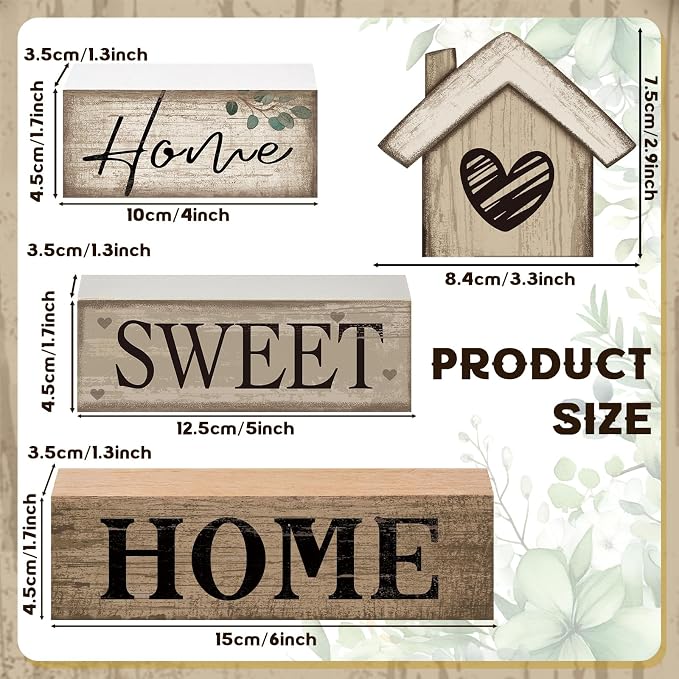 Moucuny 4 Pcs Farmhouse Table Decor Rustic Home Sweet Home Tiered Tray - Image 7