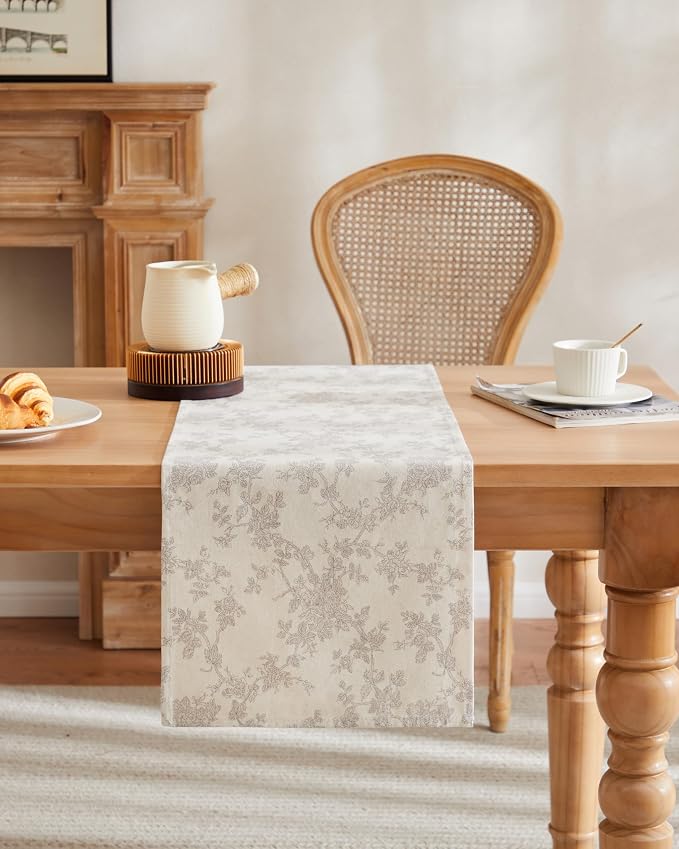 French Pastoral Farmhouse Table Runners, 13x108 Inch Grey | 100% Organic Cotton - Image 2