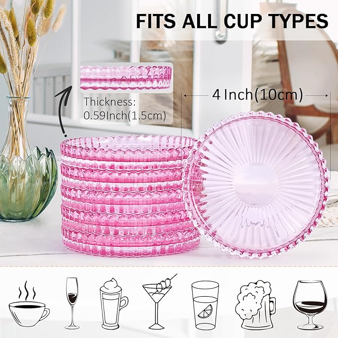 Modern Glass Coasters, GOH DODD Set of 6 Crystal Coasters Tabletop Protection for Drinks, Home Decor, Kitchen, Living Room, Patio, Wedding, Party, Housewarming Gifts, Clear Purple