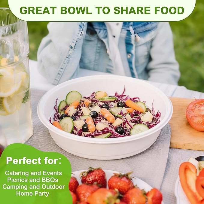 105oz Extra Large Disposable Sugarcane Fiber Paper Bowl, Heavy-Duty Round Serving Bowl for Soups, Pasta & Saucy Dishes, Eco-Friendly Tableware for Restaurants & Catering