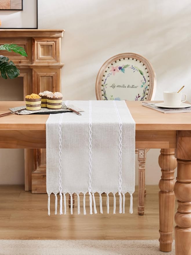 Braided Farmhouse Table Runner, Braided Light Grey 13x60 Inch, Cotton Linen - Image 2