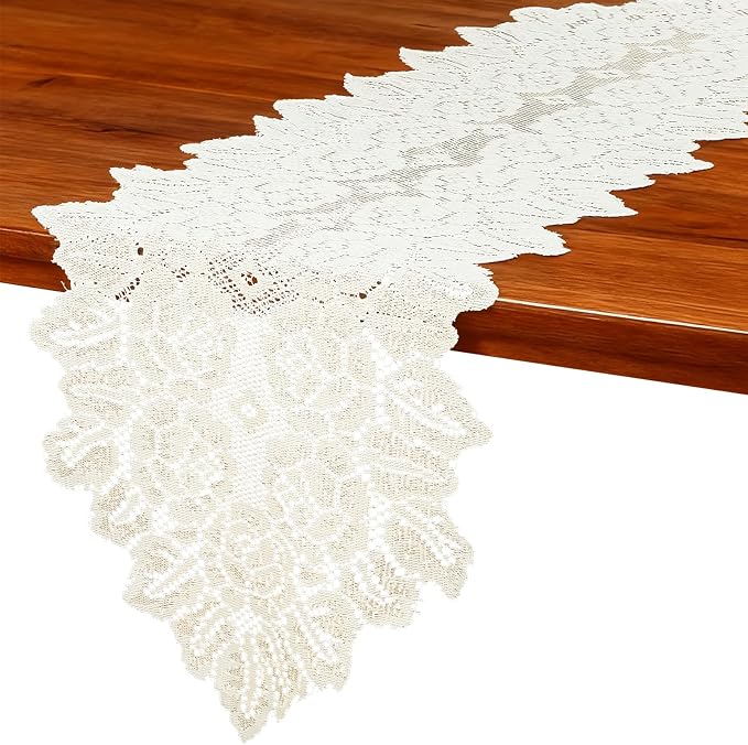 Beige Oval Lace Table Runner Doilies, Cotton Handmade Crochet Placemats - Image 4