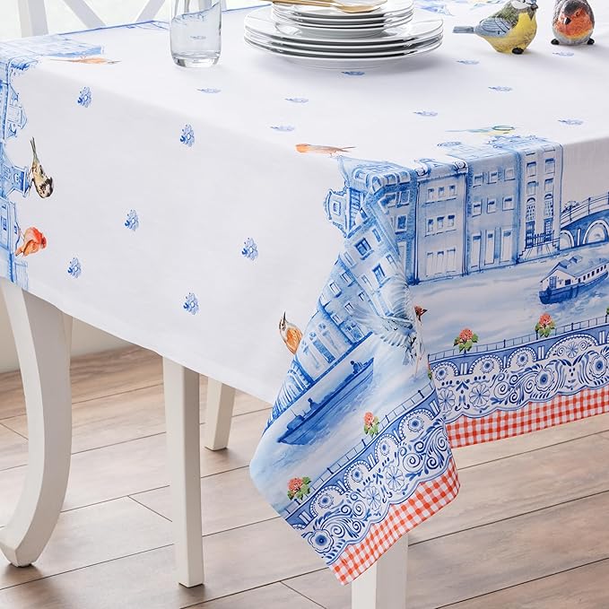 Maison d' Hermine Table Cloth Rectangle Table 100% Cotton 70 x 90 Inches Tablecloth Reusable Decorative for Dining Room Farmhouse Home Valentines Day Decorations Spring Summer - Amsterdam Canals