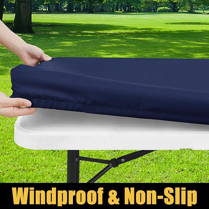 Smiry Rectangle Picnic Table Cloth, Waterproof Elastic Fitted Tablecloths for 5 Foot Tables, Washable Polyester Table Cover for Camping, Indoor and Outdoor (Navy, 36"x60")