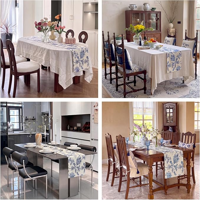 Blue Table Runner Cotton Polyester, 12x72 Inch | Waterproof Seasonal Spring - Image 7