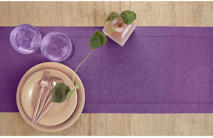 Solino Home 100% Pure Linen Dining Table Runner Purple Woven, 14 x 156 in | - Image 3