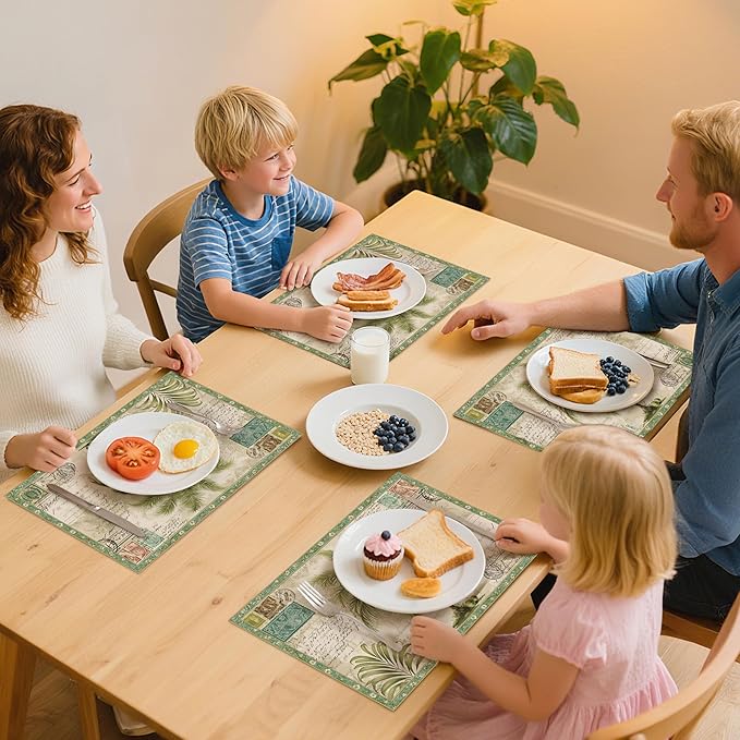 Tropical Tree Placemats Set of 4 Washable Table Place Mats for Dining Kitchen Party Decor