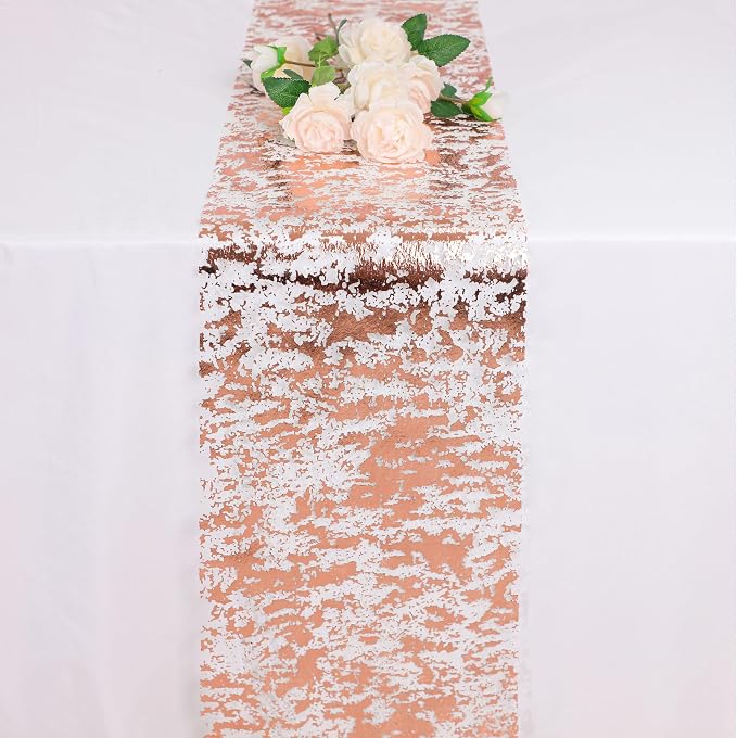 Snowkingdom Rose Gold Table Runner 11 Inch x 100 Feet Glitter Sequin Metallic - Image 2