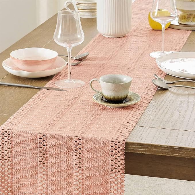 Boho Table Runner for Pink Tassel Home Decor 72 Inches Long, Rustic Macrame - Image 5