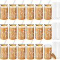 Mumufy 18 Pack Glass Cups Gift Aesthetic Cute Glass Cup Tumbler Flower Iced by Mumufy